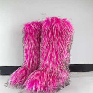 Mao Mao Boots Long Barrel High Barrel Winter Faux Fox Fur Snow Boots Men's and Women's Winter plus size Fur Knee Boots