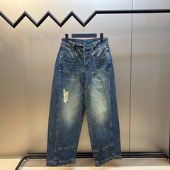 天井版現物高品質V家新型緑松石広脚ジーンズゆったり版男女同金
