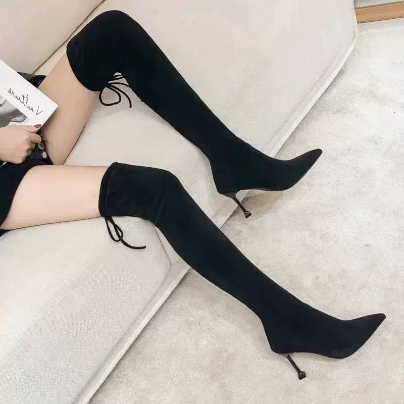 Высокоэластичные sexy демисезонные высокие сапоги с острым носком