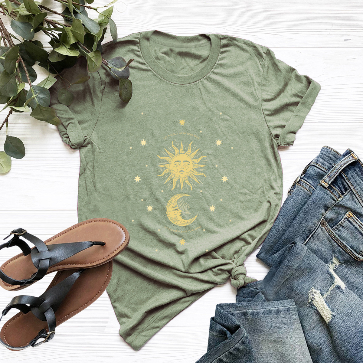 plus size sun and moon cotton short-sleeved t-shirt NSSN40864