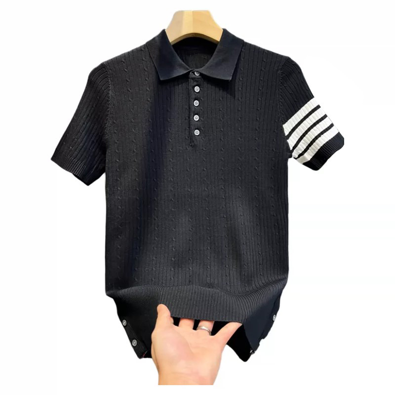 Polo camiseta de punto camiseta de manga corta hombre cuatro barras TB rayas tricolores torsión vieja fábrica de viento de dinero transfronterizo al por mayor