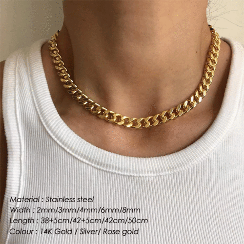 emanco Cuban chain men's and women's stainless steel necklace street hip-hop sweater chain 14k gold plated necklace wholesale