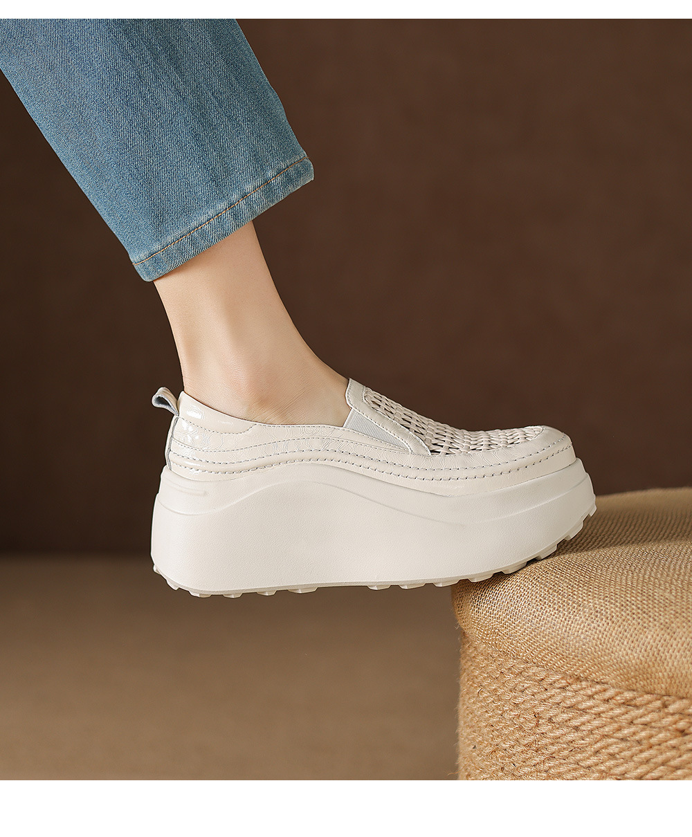 Giày sandal cao gót nữ hở mũi đế dày da thật mũi tròn phong cách lười — màu đen, màu trắng ngà chi tiết 18