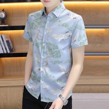 夏季男衬衣短袖潮流中国风个性新款半袖衬衫薄款碎花男款夏天寸衫