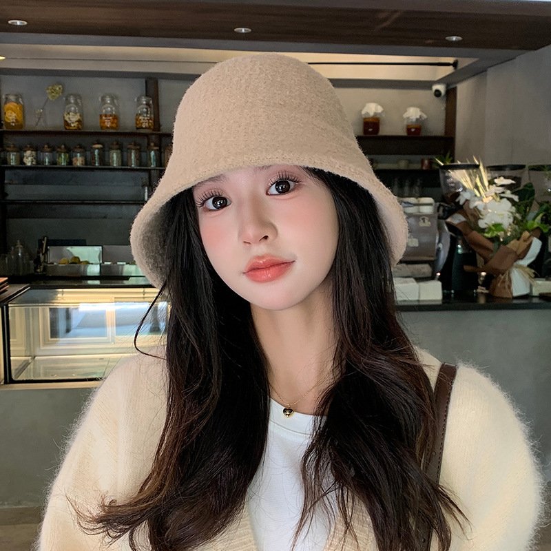 日系羊羔毛水桶帽子女冬季韩系素颜百搭盆帽显脸小保暖护耳渔夫帽|undefined