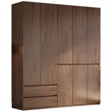 佛山工厂批发实木颗粒板衣柜简约胡桃色对开门一门到顶分段式大衣