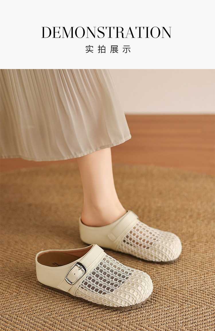 Dép sandal nữ quai chữ V đế tăng chiều cao, mũi trùm thoáng khí — LR12 Màu be chi tiết 9