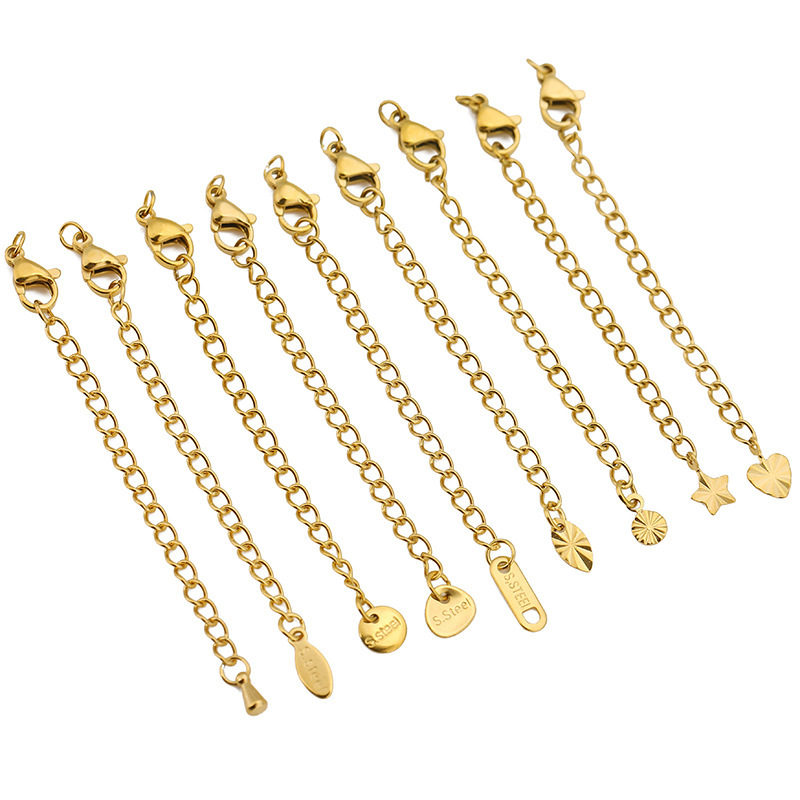 Stainless steel embossed extended chain 18k lettering 5cm tail chain lobster clasp suit DIY necklace bracelet tail chain accessories Stainless steel embossed extended chain 18k lettering 5cm tail chain lobster clasp suit DIY necklace bracelet tail chain accessories