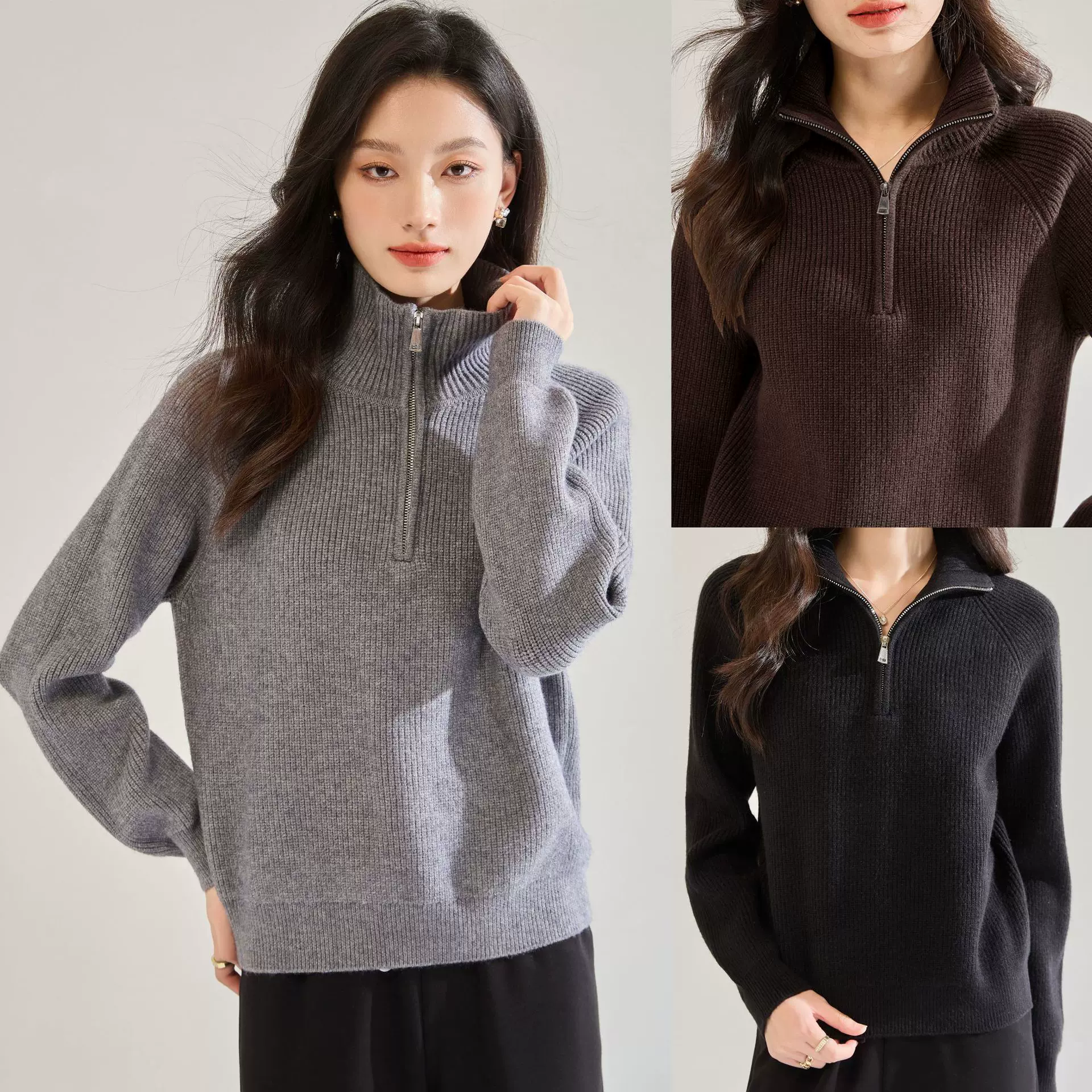 25秋季新款海军领针织衫女装肌理感两穿领百搭宽松翻领毛衣22658