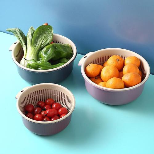Multifunctional double-layer thickened drain basket portable kitchen plastic hollow drain basket for washing rice and vegetables