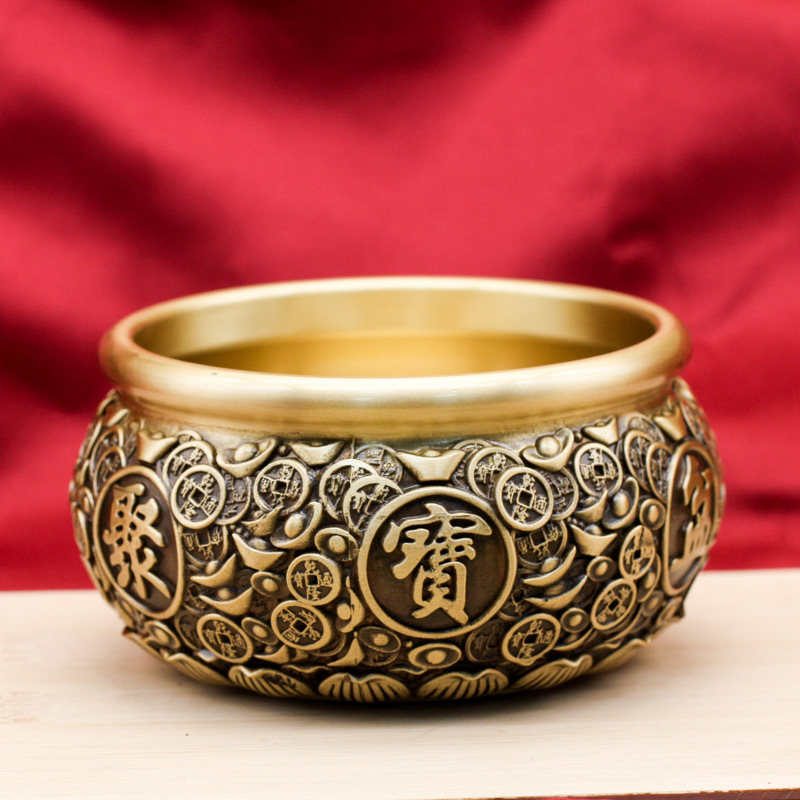 聚宝盆招财盆摆件招财盆金属工艺品家居装饰办公室招财工艺品摆件