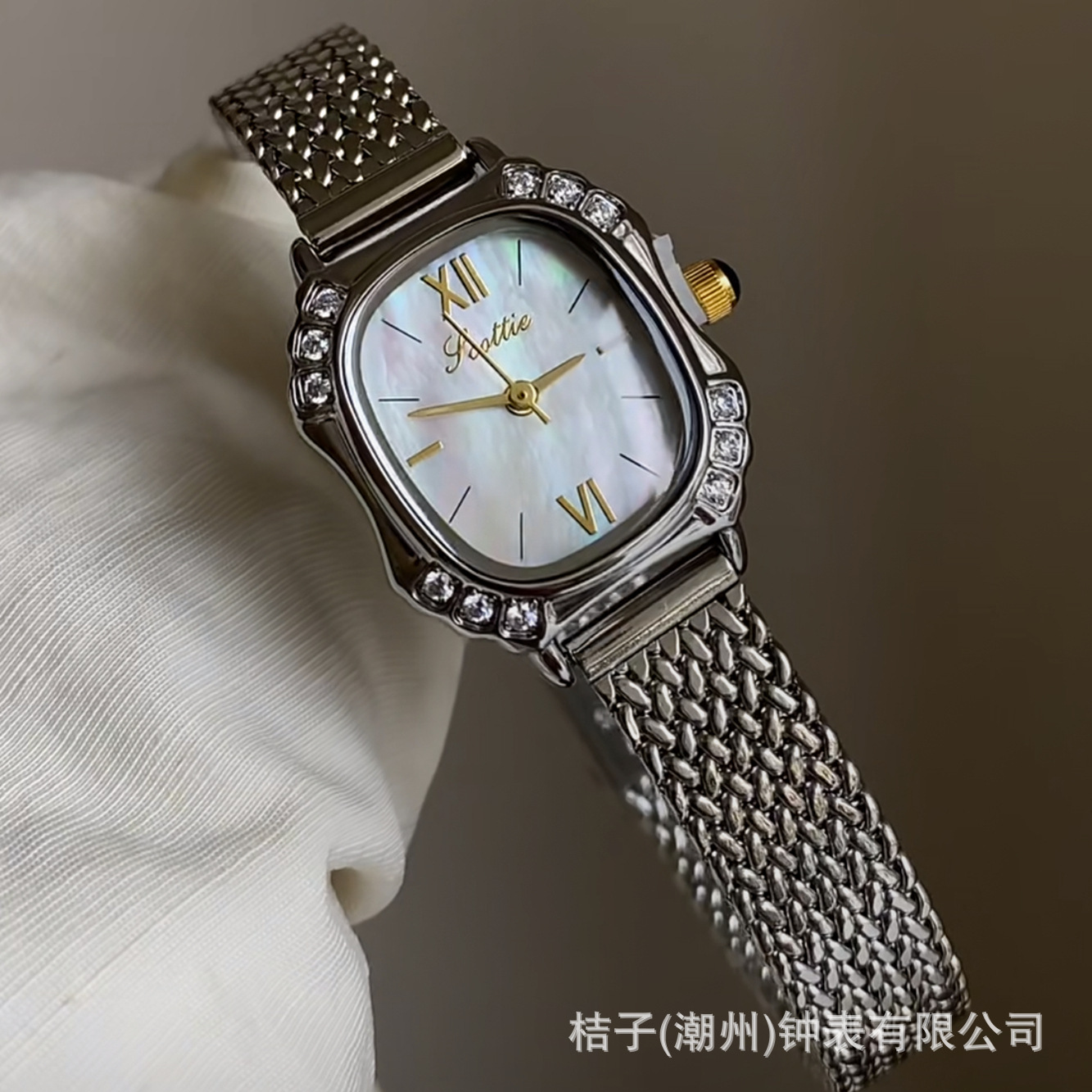 Gaudí Watch Women's Light Luxury High-End Steel Band Quartz Watch Women's Diamond Square Small Square Watch Mother-Of-Pearl Watch