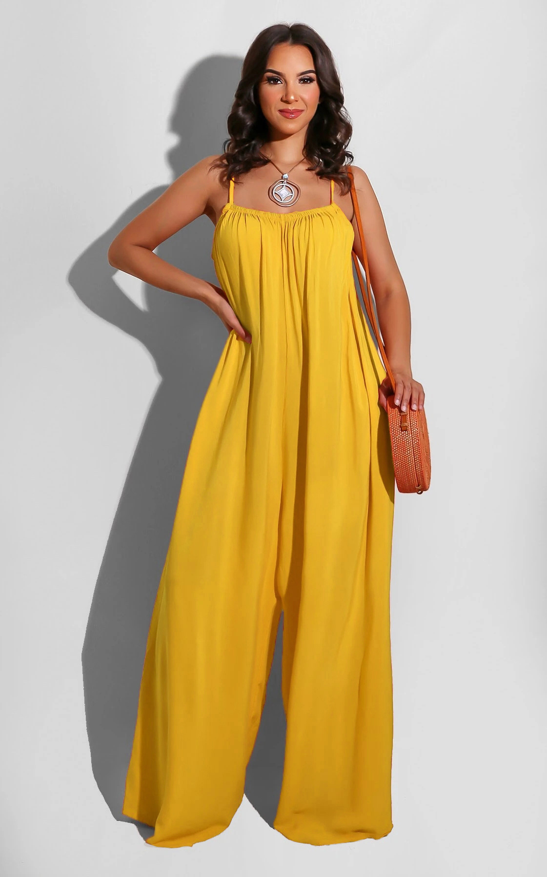 sling loose wide-leg solid color jumpsuit NSXLY119197