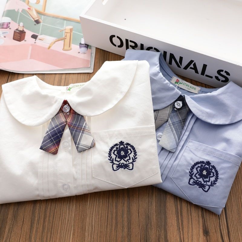 Girls' Long-Sleeved College Shirt 2026 New Style, JK White Collared Shirt for Medium and Large Children, Children's British Style Top for Spring and Autumn