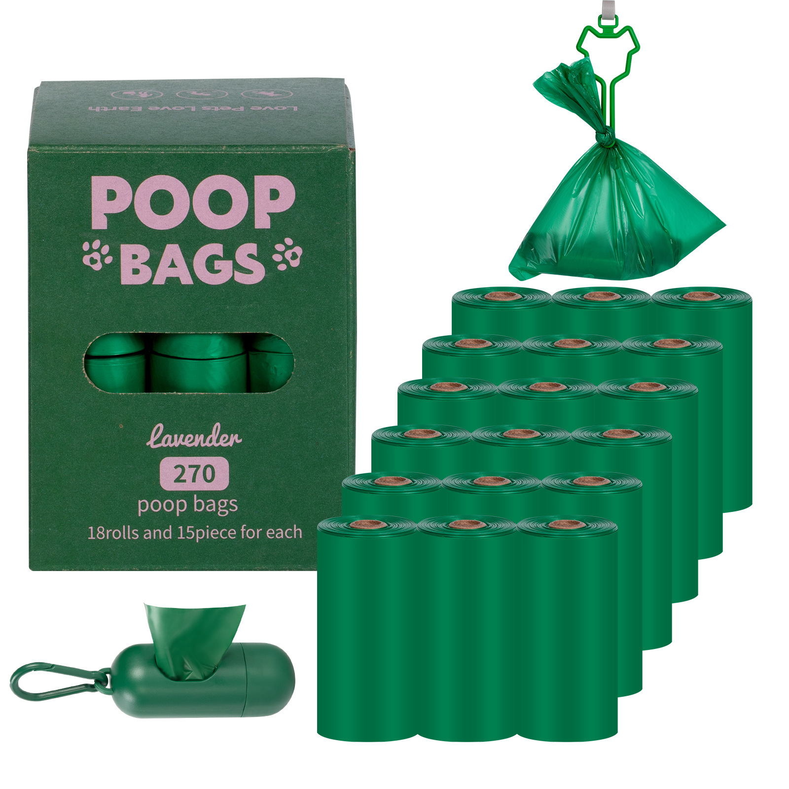 Nueva bolsa de mierda degradable ecológica para perros, bolsa de heces portátil, dispensador de clip de manos libres, bolsa de basura para mascotas
