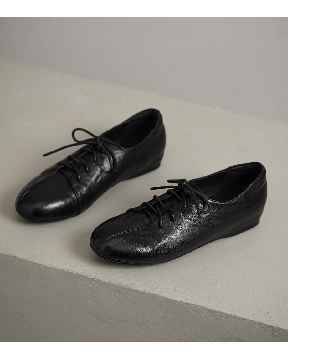 Giày lười nữ da cừu buộc dây mũi vuông phong cách loafer — đen chi tiết 17