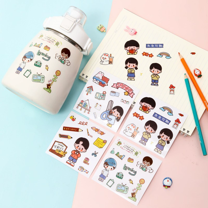 Милая наклейка девочка мальчик мультфильм наклейка изоляция чашка для воды Водонепроницаемая наклейка ручной счет наклейка на ящик для хранения наклейка