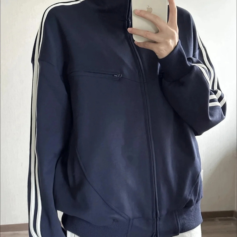 Shandong Jimo Sweatshirt Korean Style Women's Top Zipper Cardigan Three-Stripe Baseball Jacket Sports Coat Women's Autumn