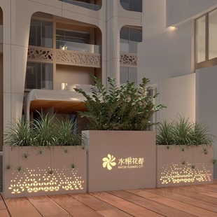 Outdoor Stainless Steel Flower Box Cut Out Combination Partition Solar Luminous Flower Bed Commercial Street Outdoor Fence Sales Department