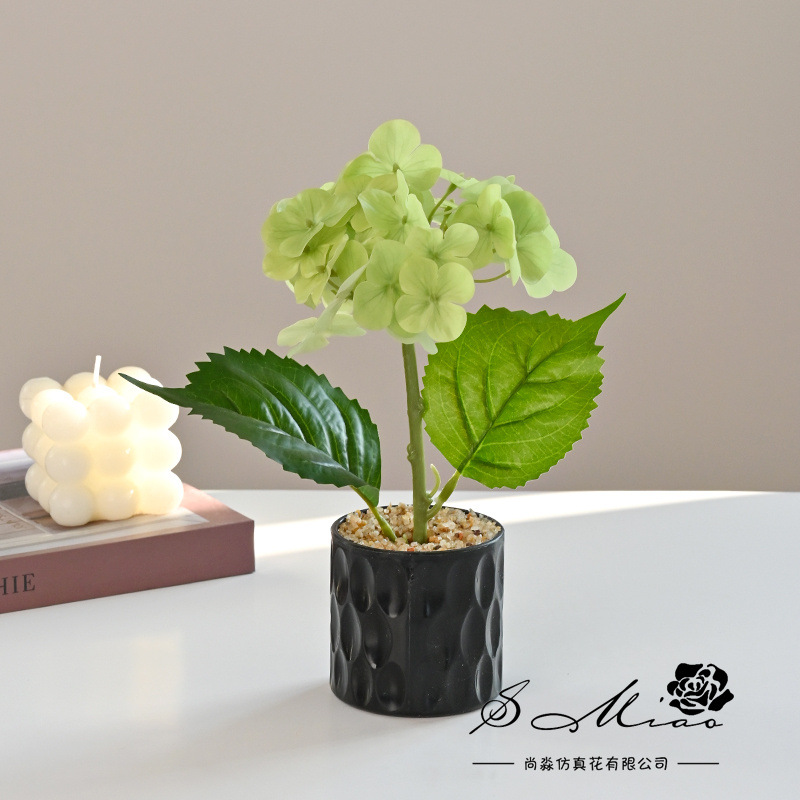 Flor falsa película 3D pequeña hortenida bonsai de alta calidad fábrica de flores de simulación decoración del hogar plantación verde flor falsa plantación en maceta