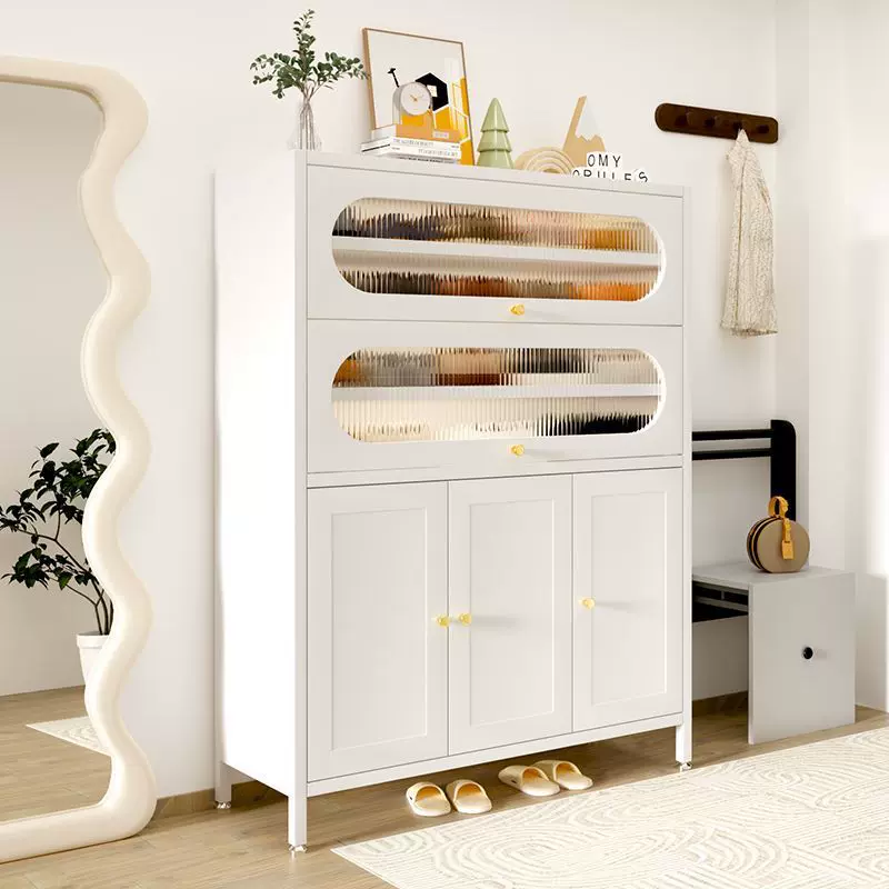钢制鞋柜家用门口落地防尘鞋架家用玄关大容量翻开门储物收纳柜子