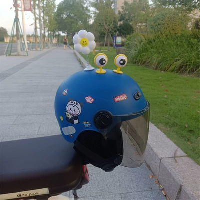 New national standard 3C years old children 1-5 years old electric car motorcycle four seasons universal ear protection adjustable helmet half helmet (Motosiklet kaskı (dəbilqə)) - black-long-navy-no-11-yellow-eyes-white-flowers-1-5-years-old-ear-protection-jz