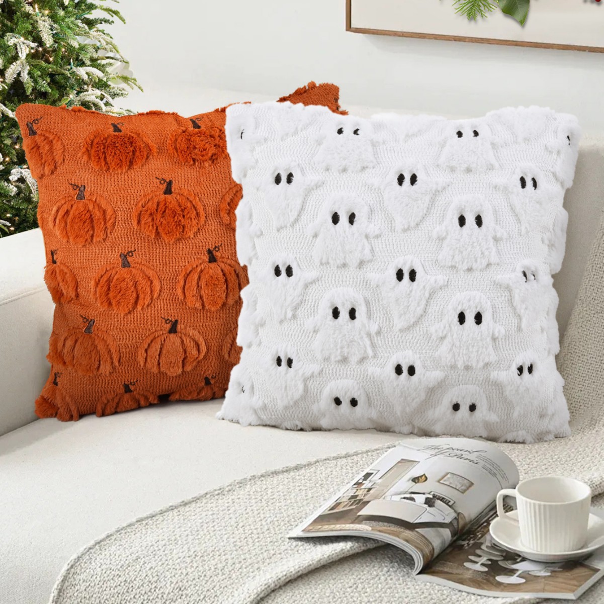 Cross-Border Halloween Pumpkin Ghost Pillowcase Pillowcase Ins Plush Cushion Fun Holiday Decoration Guest