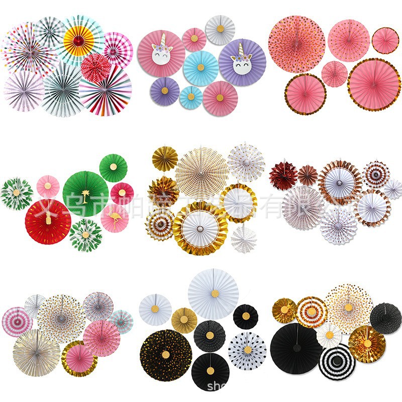 Cross-border color paper fan flower suit birthday party decoration holiday shop window wedding background wall layout