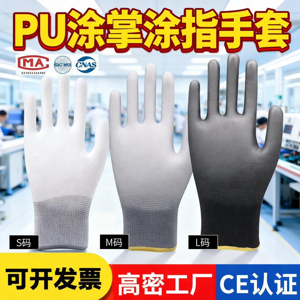 Guantes de Protección Laboral Electrónicos con Recubrimiento de Poliéster de Calibre 13, Palma y Dedos Recubiertos de Goma Antiestática, SafetyWorkgloves