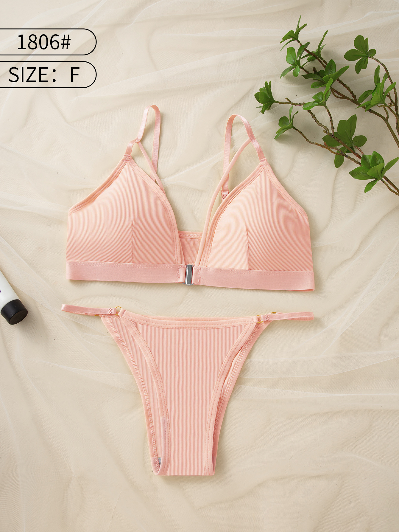 Nuevo diseño de botón delantero de hielo de color sólido francés correa de hombro ajustable Bra Thong Set para mujeres