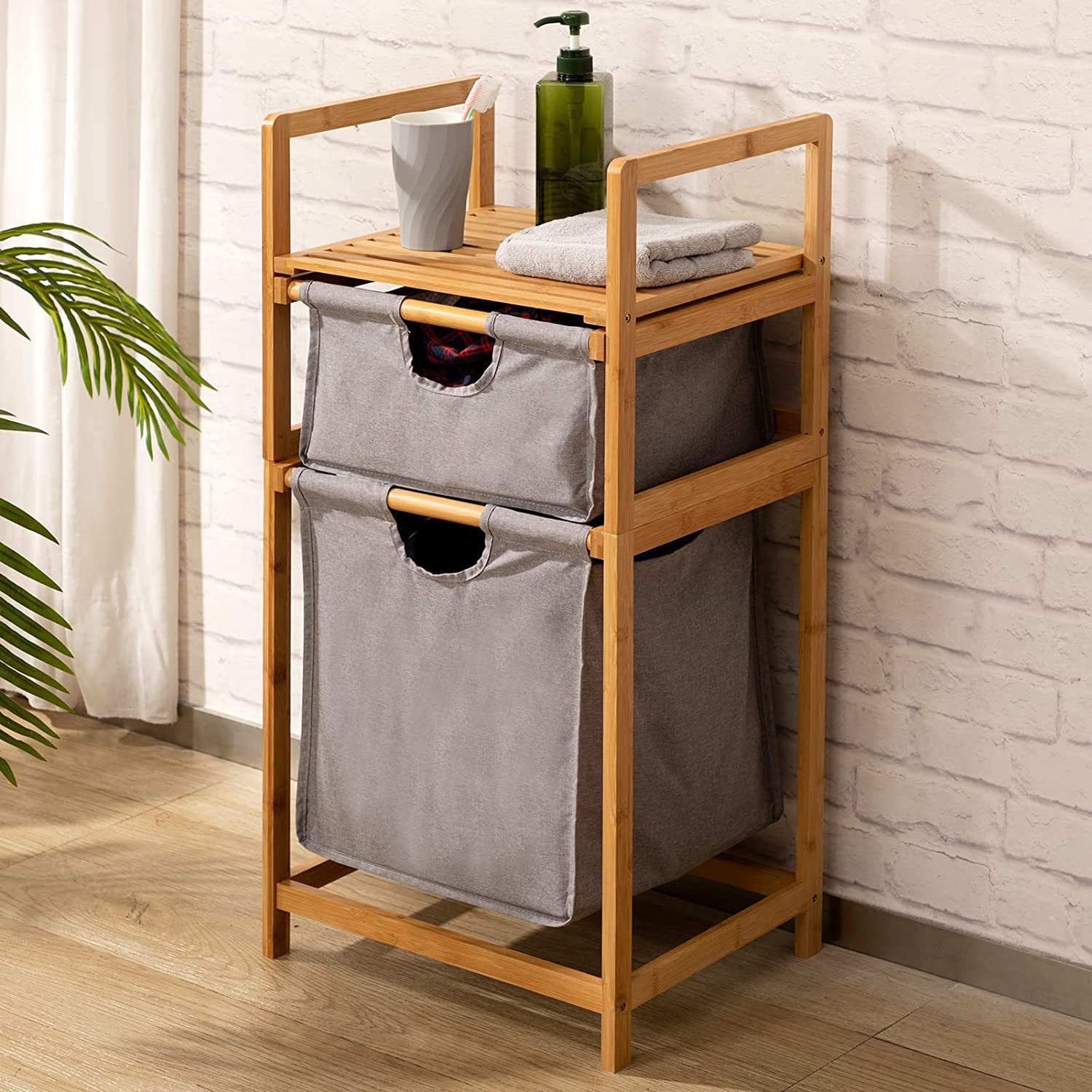 实木洗衣储物架家用竹木脏衣篮浴室立式储物篮木质洗衣篮收纳筐
