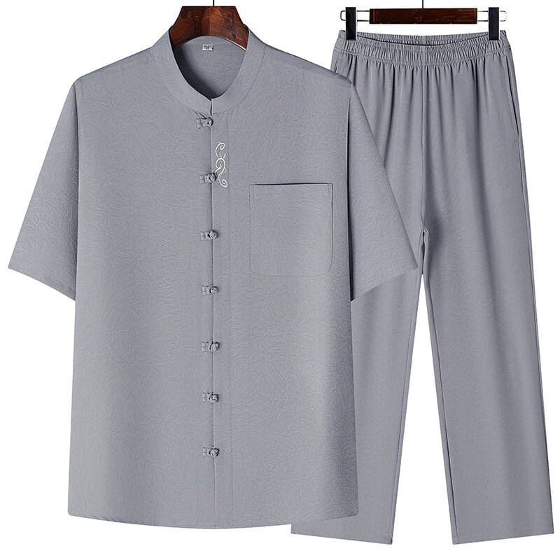 Tang Suit Male Middle-aged and Elderly Dad Summer suit 2025 Middle-aged Thin Casual Grandpa Short-sleeved Hanfu Cross-border in stock