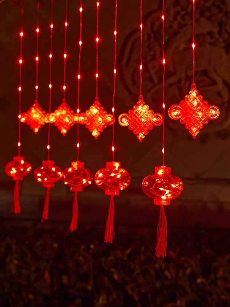Luces de cadena Año Nuevo luces decorativas Piscis luces de colores Festival de Primavera 2024 fu carácter nuevo Fuwa Año Nuevo cortina pequeña linterna roja