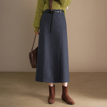 毛呢加厚半身裙垂感修身直筒裙2025冬款长款高腰A字裙修身一步裙