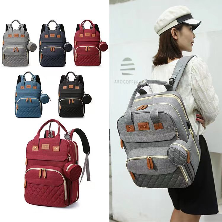 Cross-border new folding mother bag, infant bed USB sunshade multi-function double shoulder large capacity mother and baby travel backpack