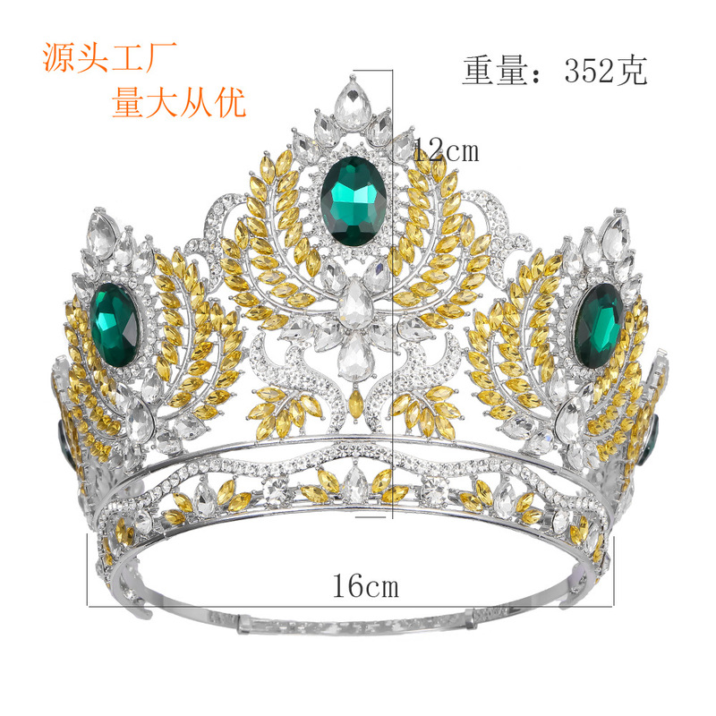 Europe and the United States oversized bridal crown hair accessories laurel baroque queen catwalk crown high-grade full crown large crown Europe and the United States oversized bridal crown hair accessories laurel baroque queen catwalk crown high-grade full crown large crown