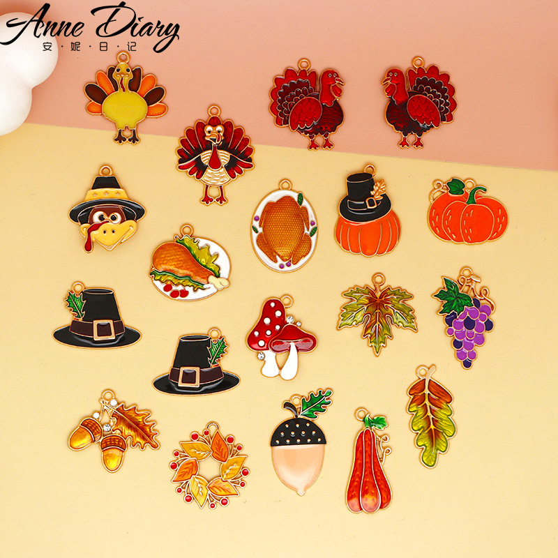Thanksgiving DIY Jewelry Accessories Turkey Pumpkin Alloy Oil Drop Bag Decoration Pendant Pendant Cross-Border Hot Sale