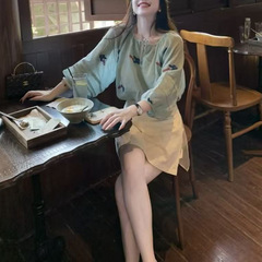 2025秋季新款韩系松弛感甜美减龄小清新衬衫上衣女高腰裙裤两件套