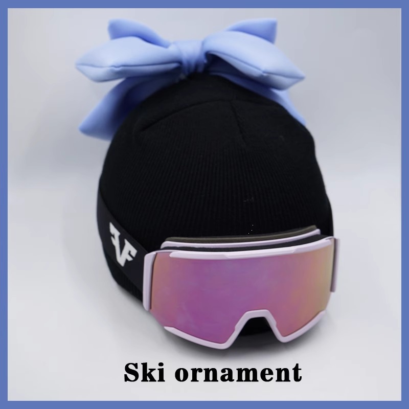 Ski Hat Helmet Cover Cute Creative Light Blue Double Layer Bow