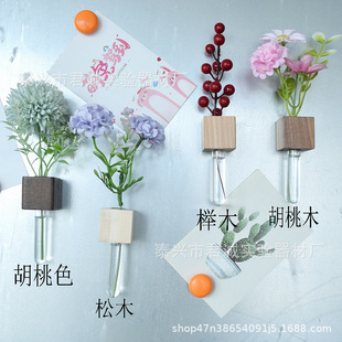 In-Stock Japanese-Style Handmade Vintage Magnetic Black and White Board Vase Solid Wood Fridge Magnet Set