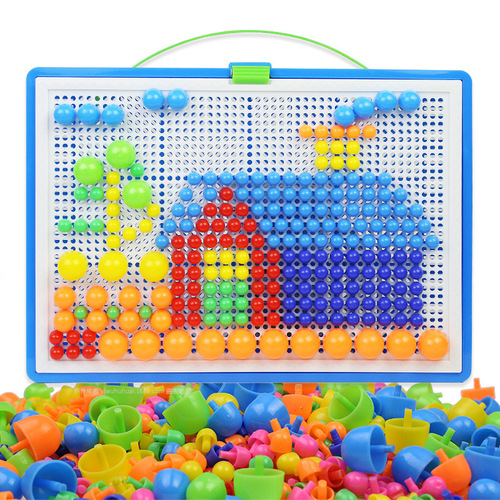 Creative 296 Mushroom Nail Pin Puzzle Children's Educational Toys Wholesale Qiaoqiao Nail Puzzle 3-7 Years Old Factory Direct Sales