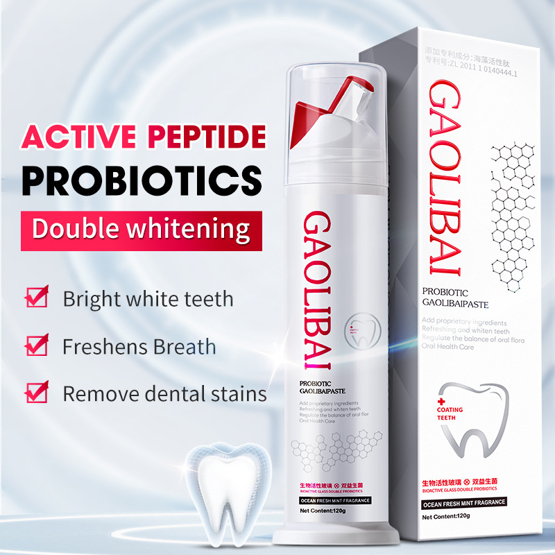 Gao Li Bai Double Whitening Probiotic Toothpaste Seaweed Active Peptide Smoke Stain-removing Balance Bacteria Fresh Breath 120g