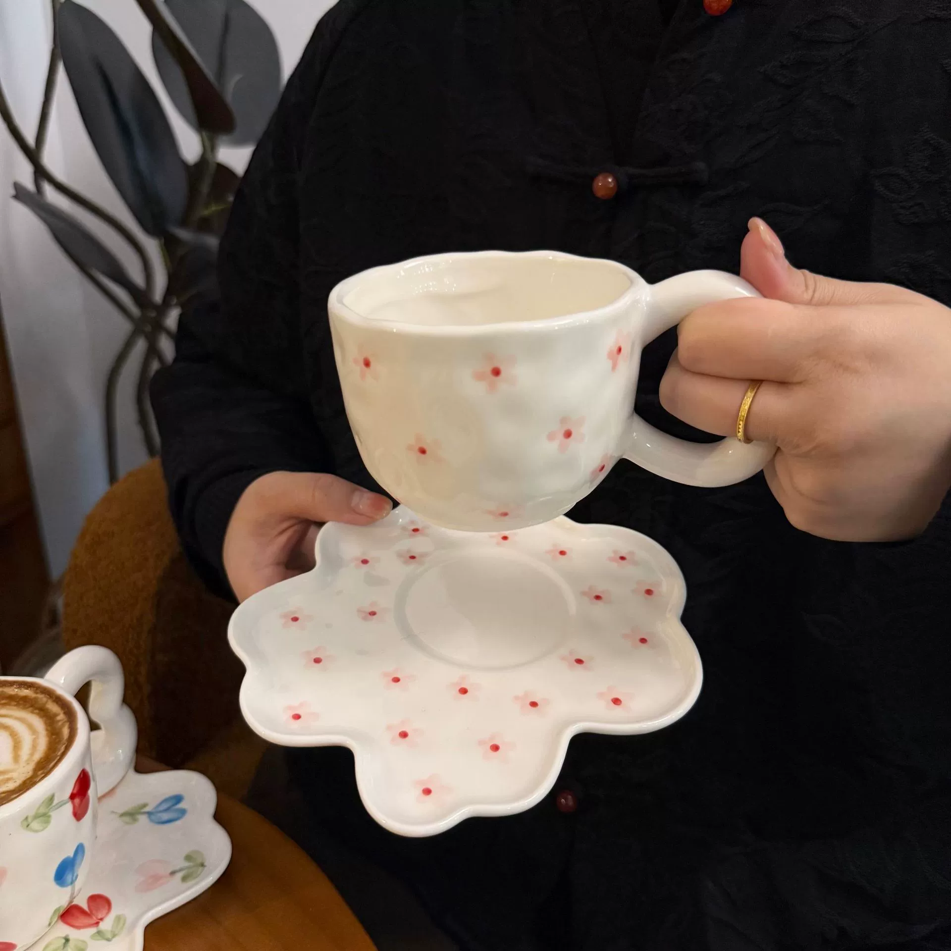 Облачная чашка корейская керамическая чашка для чая (Yun Duo), ручная роспись цветочной, 300 мл с блюдцем