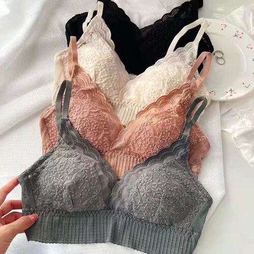 French Nude Sensual Lace Triangle Cup Bra for Women Thin Small Chest Gathered No Wire Invisible Girl Bra