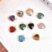 跨境天然水晶粉晶紫晶桃心爱心心形吊坠项链diy配饰品女首饰耳环