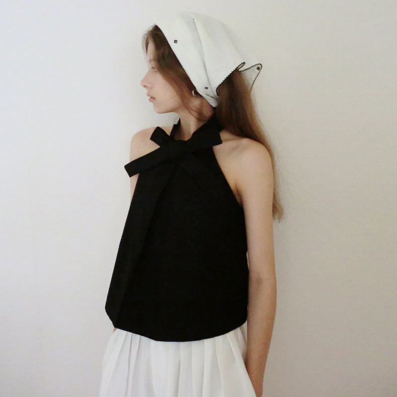 In-Stock Korean Women's Clothing Sm*Othmo*D New Style Tie-Neck Sleeveless Halter Top for Summer