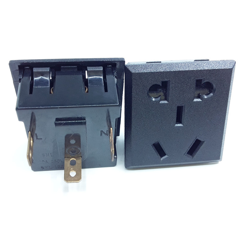 卡式嵌入式二三孔10A焊线5孔保护门GB国标五孔插座品字AC电源插座
