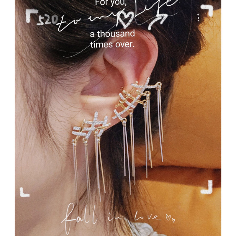 HEFANG He braided tassel sterling silver earrings female Japan and South Korea fashion advanced sense electric color separation love knot earrings tide