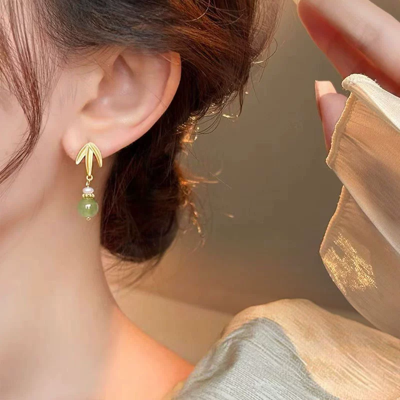 Earrings from pearl, silver needle, accessories, Chinese style, high-quality style, light luxury style, silver 925 sample