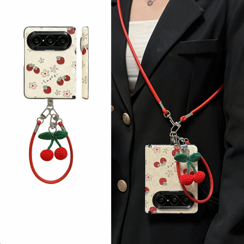 Japanese and Korean Style Gold-Stamped Strawberry Design Suitable for Huawei Puraxmax Phone Case, Foldable Screen Purax2 Leather Anti-Drop Protective Cover
